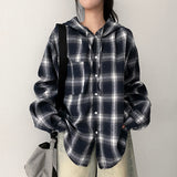 Tring Oversized Fit Tartan Checkered Hooded Shirt