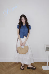 Cotton Punching Banded Waist Long Skirt