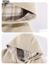 wool checkered hooded toggle quilting quilted long coat
