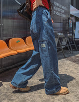 Rich Double Knee Patch Straight Denim