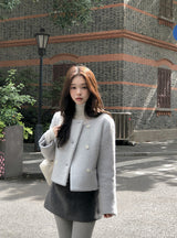 [SHOPPERMADE] ノーカラー Wool65 ダブルジャケット (2color)