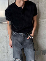 Velour henley neck half knit(4color)