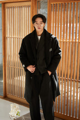 Classic Patch Inner padding Unisex Black wool coat