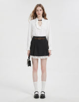 [PRE- FALL] レア レース レイヤード プリーツ ミニスカート ブラック