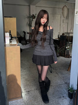 Elda Wool Belt Pleated Mini Skirt