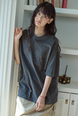 26SS★ ディノステッチ刺繍ピグメント半袖Tシャツ