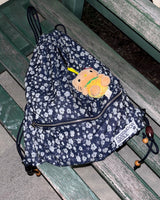 Floral denim string backpack_dark blue