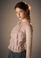 Tiered Ruffle Long Sleeve Top / Beige