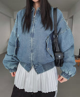 Kanto incision denim two-way quilted flight jumper