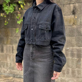 BLACK LOOSE FIT CROPPED DENIM JACKET code 20003