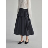 Soft ruffle striped asymmetrical flare skirt
