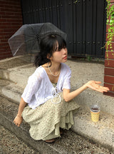 Kowse Openwork Punching Three Quarter Summer Bolero Cardigan