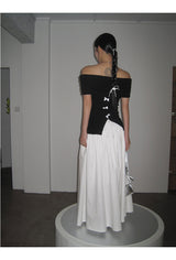 Black Macaron Bow Off Shoulder Tee