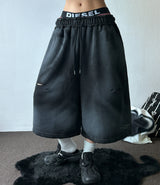Space Side Lettering Distressed Bermuda Shorts 3color