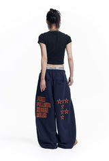 Star Lettering Patch Sweat Pants - Navy