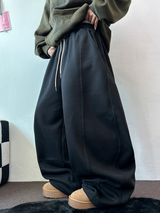 ストリング/フリース❤サイドピンタックバルーンロングパンツワイド🤍🩶🖤3カラー