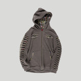 SLASHED CHECK HOODIE: BROWN