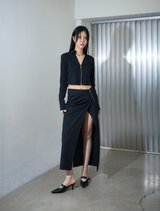 Zipper Cropped Shirts Black