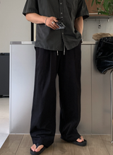 Cool Pin Tuck Linen Wide Pants