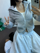 シープファーフリースクロッペンハーフポロネックジップアップ 🧸🩶🤍🖤🩵4カラー