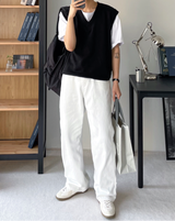 ベージュ & ホワイトシンプルスニーカー