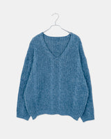 Dame Cable Knit V-Neck Loose-Fit Long Sleeve Long Knit