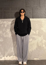 High-Neck Cable Half-Zip Up Knit 6COLOR