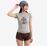 ストレッチ コットン スリム ショートスリーブ Tシャツ クロス メランジェ