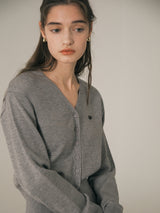 V NECK BASIC CARDIGAN GRAY