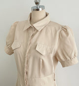 Kazz Shirt Collar Puff Sleeve Long One Piece (Belt Set)