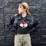 KIRSH X TOKYO BIG CHERRY CROP T-SHIRT - BLACK