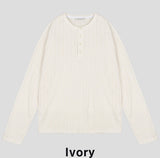 Pale henley neck ribbed long sleeve t-shirt
