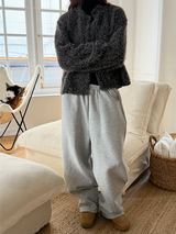 Hairy crop round knit cardigan(3color)