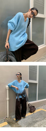 Easy V-neck loose fit V-neck knitwear