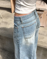 ピンクレースデニムパンツ