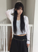 Soring Button See-Through Deep V Knit