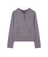 Henley Neck Striped Pocket Hooded Long Sleeve - PURPLE