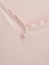 ボタンネックリブTシャツ