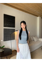 ブルーチェックバックレスリボンスリーブレスtシャツ