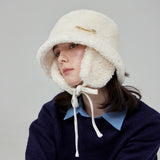 VARZAR Safety Pin Sherpa Fur Flap Bucket Hat / Ivory