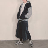 layered deconstructed denim capri shorts_blue