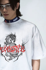 ビンテージドラゴンプリントオーバーサイズTシャツ