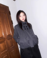 (2color)ダブルボタンハイネックシャーリングショートジャケット
