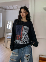 フレームヴィンテージプリントロングスリーブTシャツ