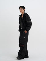 Circle Denim Bomber Jacket (Black)