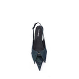 Colorful Bridge丨Lapel Design Washed Denim Cat Heels Women's Fashion Backless Sandals