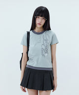 カットオフ スター レイヤード ヘンリーネック グラフィックTシャツ ミスティミント