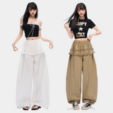 レイヤードフリルディテール カーブドレッグカジュアルパンツ
