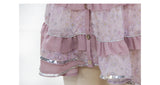 [ROSE ISLAND] Ziyanghua Section Floral Chiffon A-Line Large Swing Panel Spliced Sequin Skirt