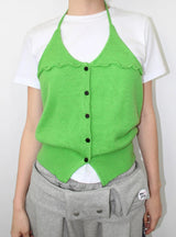 BUTTON HALTER KNIT TOP